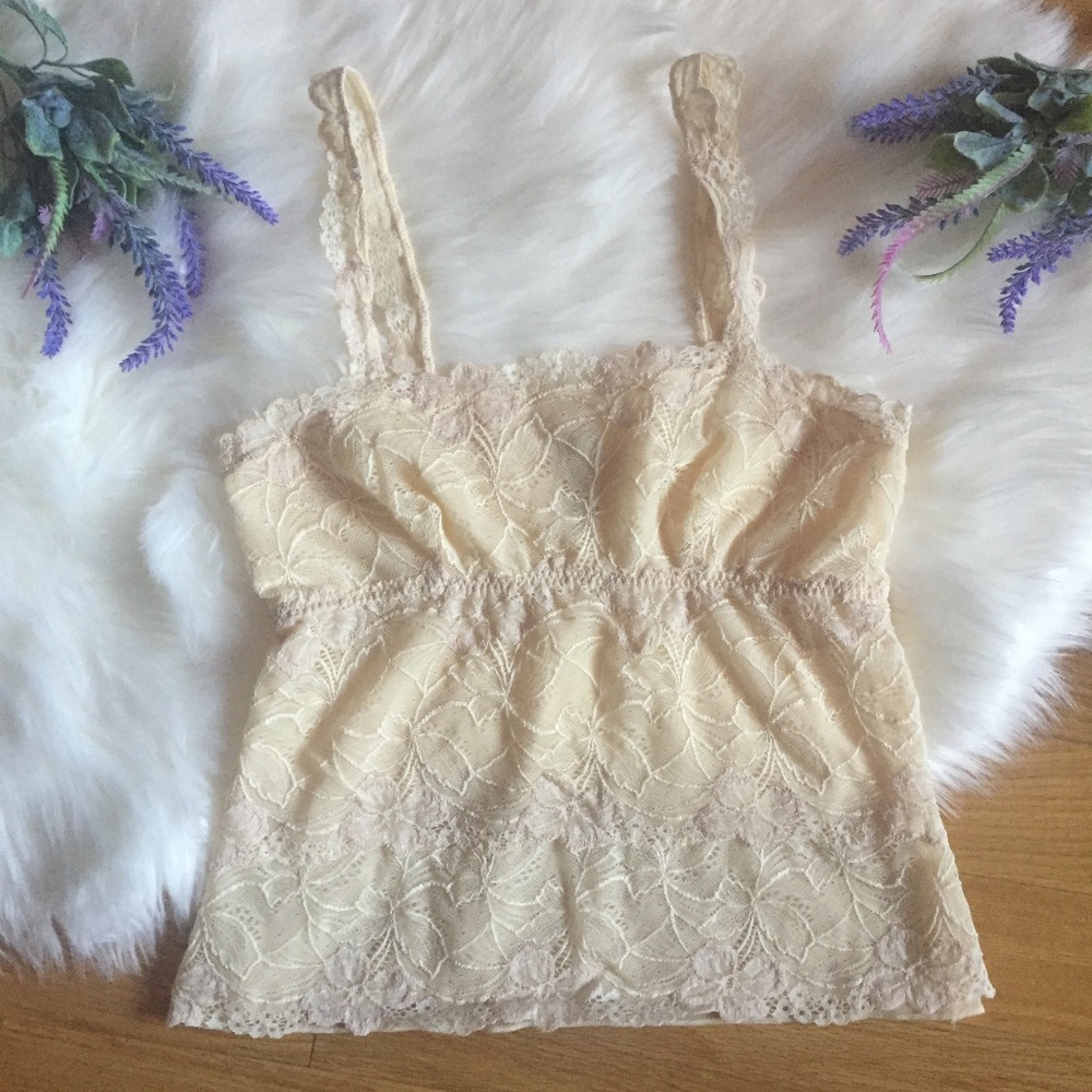Banana Republic Sheer Cream Lace Camisole Tank Med